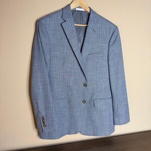 90s Lauren Ralph Men's Blue Plaid Sport Blazer Jacket Size‎ 43 Black Labrl